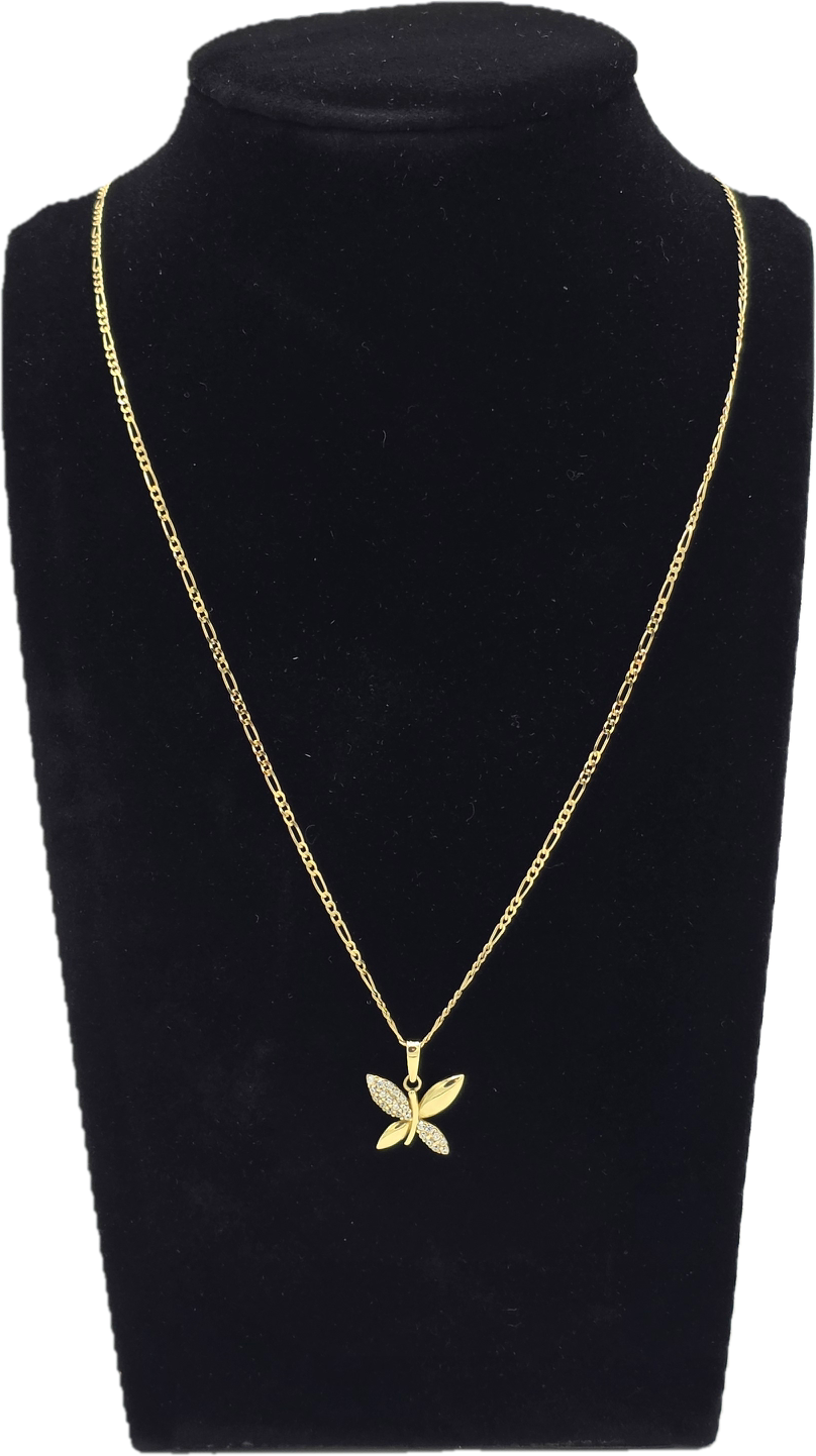 Dije Mariposa & Cadena Figaro Oro 10k 50 cm Joyería Gold Digger Panamá