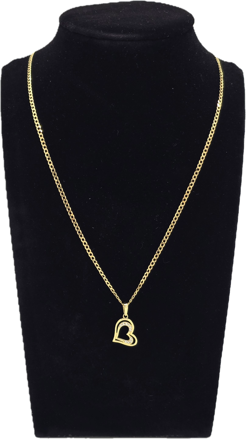 Dije Corazón Doble & Cadena Cubana Oro 10k 45 cm Joyería Gold Digger Panamá