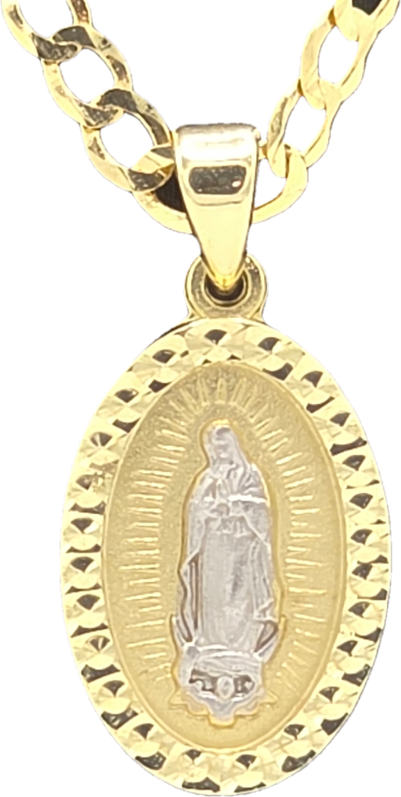 Dije Virgen de Guadalupe & Cadena Cubana Oro 10k 60 cm Joyería Gold Digger Panamá