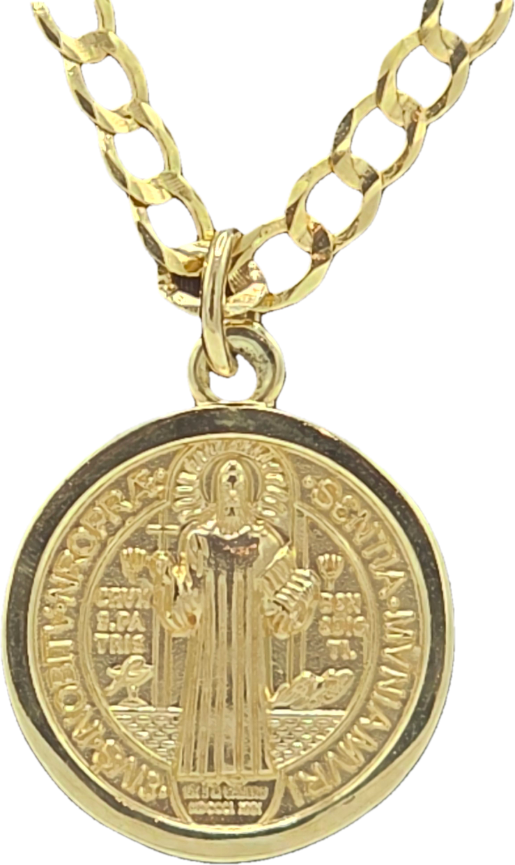 Dije San Benito & Cadena Cubana Oro 10k 60 cm Joyería Gold Digger Panamá