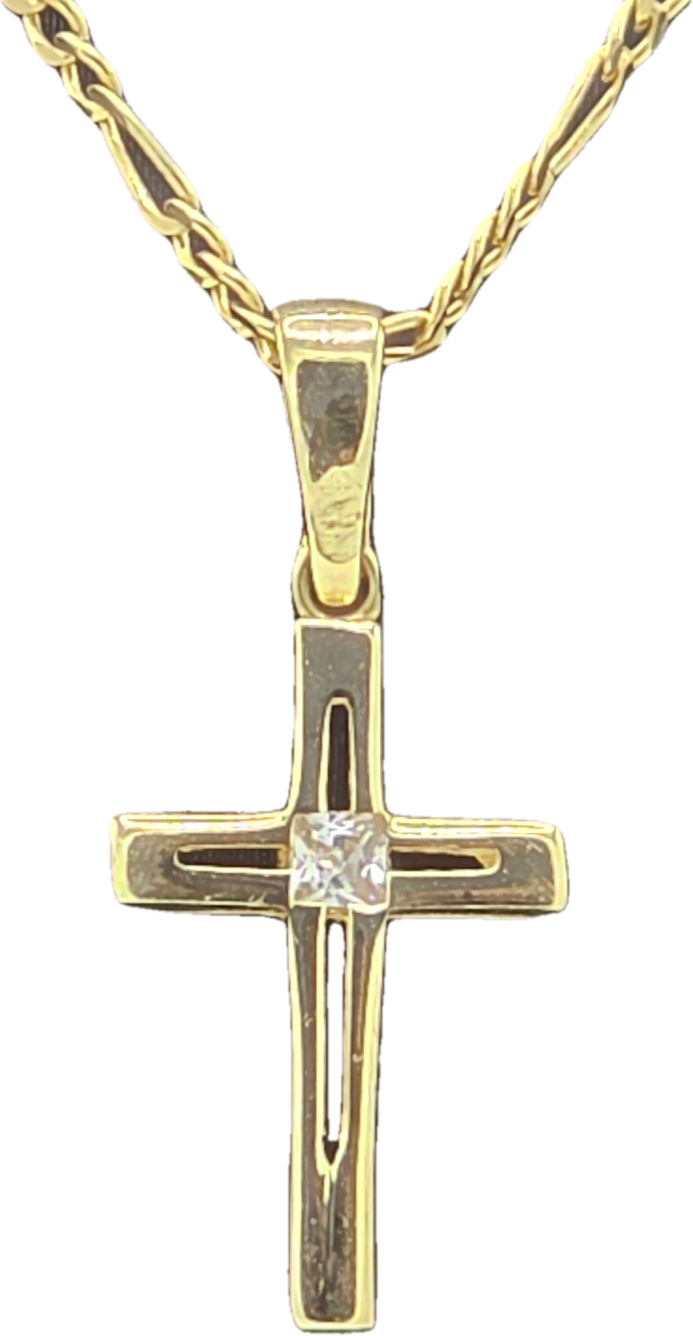 Dije Cruz Pequeña & Cadena Figaro Oro 10k 50 cm Joyería Gold Digger Panamá