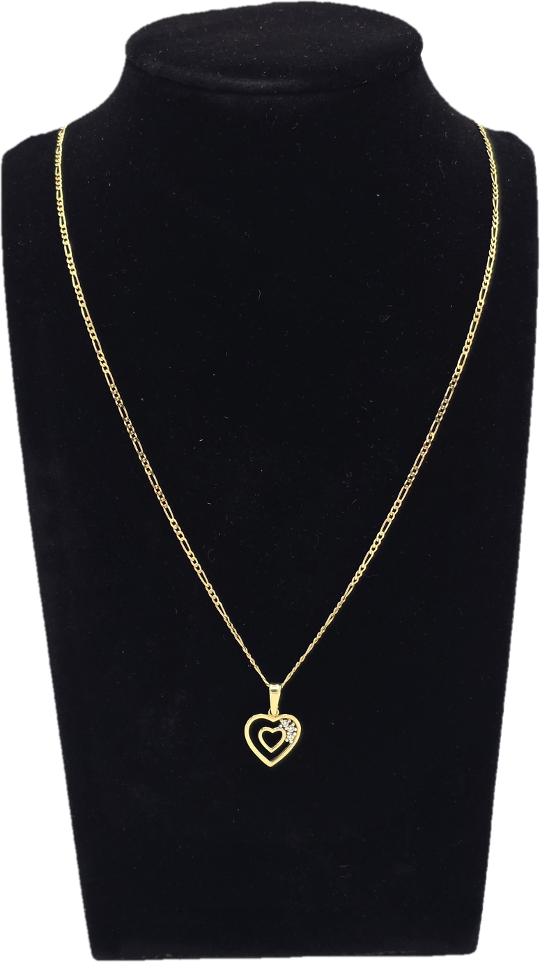 Dije Corazón Doble & Cadena Figaro Oro 10k 50 cm Joyería Gold Digger Panamá