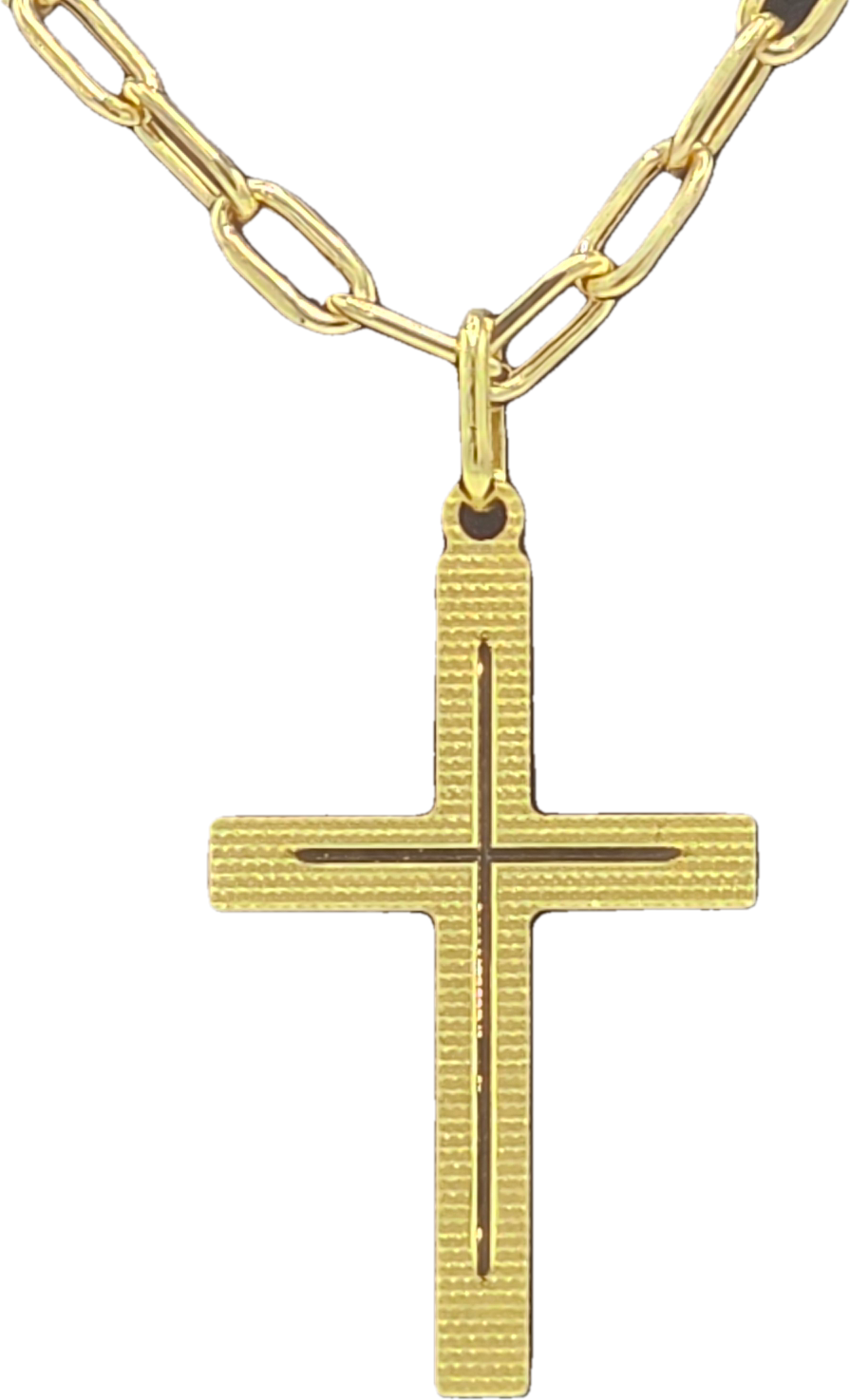 Dije Cruz Lisa & Cadena Clip Grande Oro 10k 50 cm Joyería Gold Digger Panamá